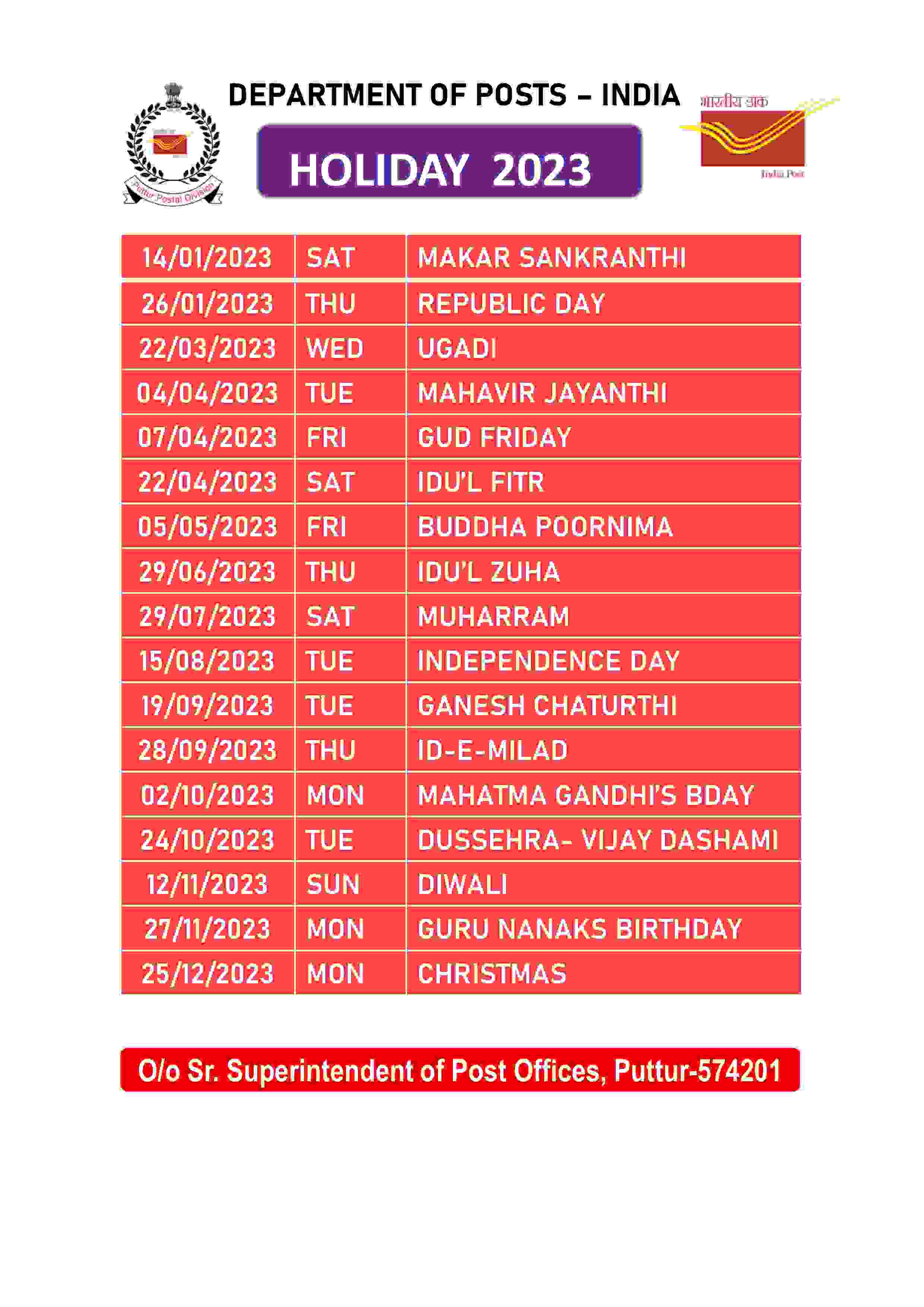 India Post Calendar 2023 PDF Download Indiapost (Department of Post
